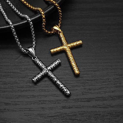 Religión 304 collares con colgante de cruz floral de acero inoxidable