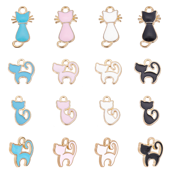 120 шт 12 стиль подвески из сплава эмали, форма кошки, золотой свет