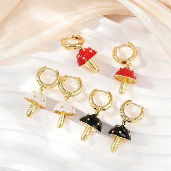 Серьги-кольца с грибовидной эмалью из латуни, стойки покрытие, долговечный, без свинца и без кадмия, реальный 18 k позолоченный