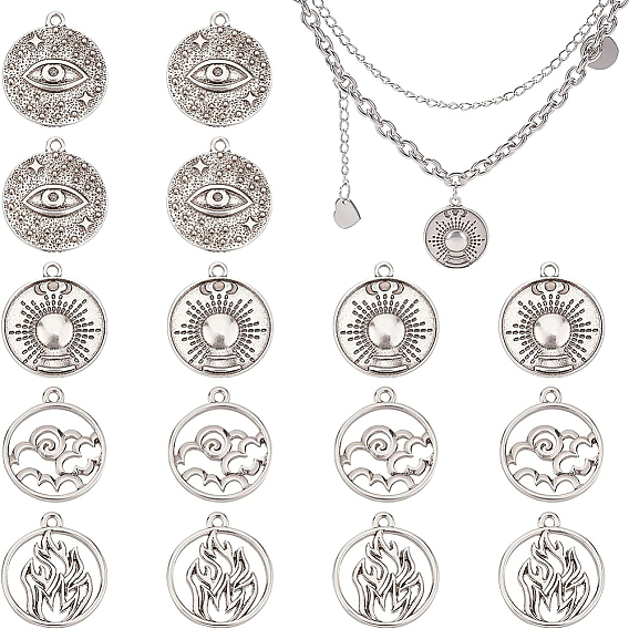 24Pcs 4 Style Tibetan Style Alloy Pendants, Flat Round