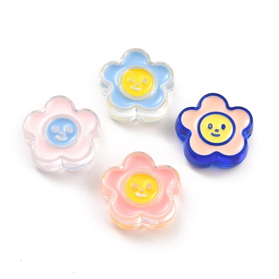 Transparent Acrylic Beads, with Enamel, Flower