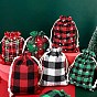 Christmas Themed Burlap Drawstring Bags, Rectangle Tartan Pouches for Christmas Party Supplies