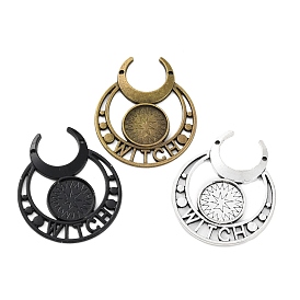 Retro Alloy Pendant Cabochon Settings, Witch Moon Charms