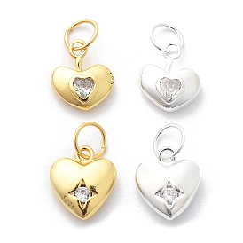 925 Sterling Silver Cubic Zirconia Pendants, Heart Charms, with Jump Ring