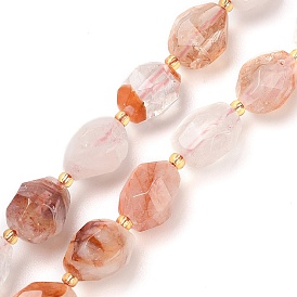 Natural Quartz Beads Strands, Faceted, Oval, with Seed Beads