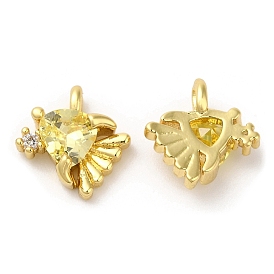 Brass Micro Pave Yellow Cubic Zirconia Pendants, Lead Free & Cadmium Free, Real 18K Gold Plated, Fish