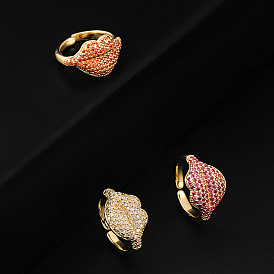 Fashionable Lip Couple Rings with Adjustable Opening and Zircon Inlay