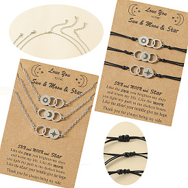 Stainless Steel Laser Sun Moon Star Card Necklace Bracelet Set