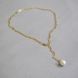 Long collier de perles baroques avec chaîne délicate - minimaliste, , polyvalent
