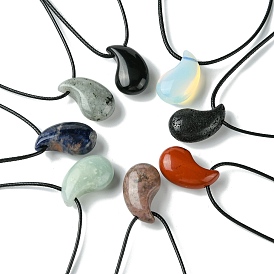 Natural & Synthetic Gemstone Pendant Necklaces, with Wax Cord, Magatama