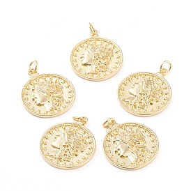 Brass Pendants, with Jump Rings, Long-Lasting Plated, Flat Round with Human