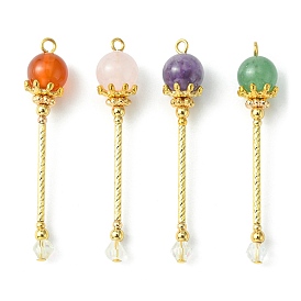 Natural Gemstone Big Pendants, with Brass Findings, Magic Wand Charm
