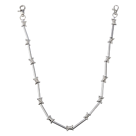 1Pc Rock Style Stainless Steel Barbed Wire Link Chains for Pants, with Alloy Clasps