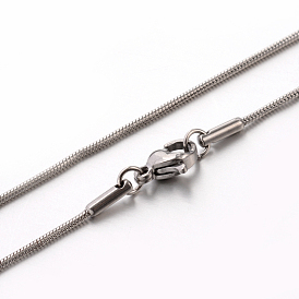 Matte Style 201 Stainless Steel Round Snake Chain Necklaces for Women Men, with Lobster Claw Clasps