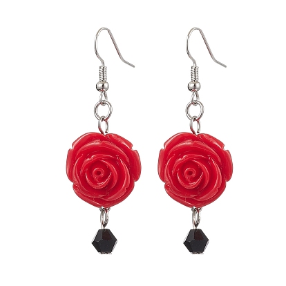 Pendientes colgantes de resina, con fornituras de latón, rosa de halloween, Platino
