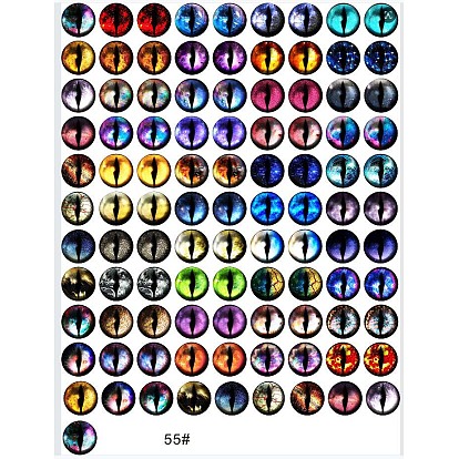 Cabochons en verre transparent imprimé, demi-rond avec motif oeil