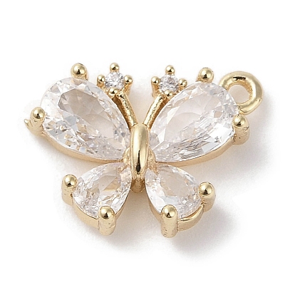 Brass Micro Pave Cubic Zirconia Charms, Real 18K Gold Plated, Butterfly