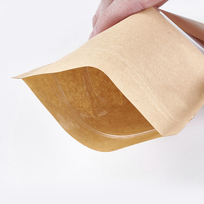 Sac kraft en papier à fermeture à glissière, petite pochette en papier kraft, sacs refermables, avec fenêtre