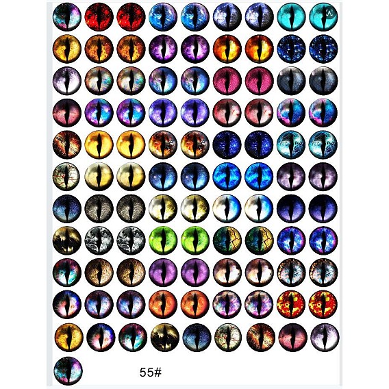 Printed Transparent Glass Cabochons, Half Round with Eye Pattern