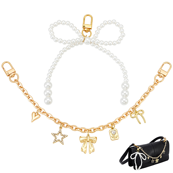 Декоративные цепочки из сплава с подвесками в виде звезд/бантов/сердец, с поворотными застежками, аксессуары для замены сумок, с подвеской из жемчуга из смолы