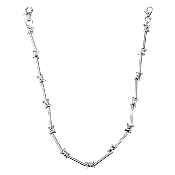 1Pc Rock Style Stainless Steel Barbed Wire Link Chains for Pants, with Alloy Clasps