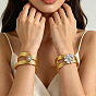 304 Bracelets manchettes ouverts en acier inoxydable et strass pour femmes, or
