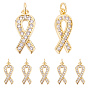10 pcs laiton micro pavé pendentifs en zircone cubique claire, avec anneau de saut, plaqué longue durée, Forme de ruban de sensibilisation
