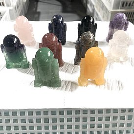 Natural Gemstone Carved Robot Figurines, for Home Office Desktop Decoration