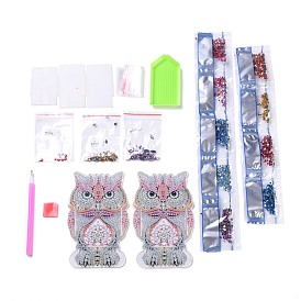 5D DIY Owl Pattern Animal Diamond Painting Pencil Case Ornaments Kits, with Resin Rhinestones, Sticky Pen, Tray Plate, Glue Clay and Acrylic Plate