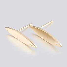 Iron Stud Earring Findings, with Loop and Flat Plate, Long-Lasting Plated, Leaf