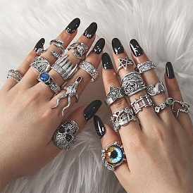 20Pcs Mixed Shapes Alloy Open Cuff Rings for Women