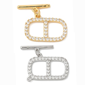 Brass Micro Pave Clear Cubic Zirconia Toggle Clasps, Oval