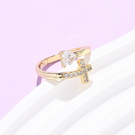 Манжеты из латуни с микро паве кубический цирконий для женщин, долговечный, стойки покрытие, сердце и крест