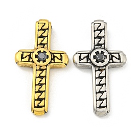 Ion Plating(IP) 304 Stainless Steel Pendants, with Jet Rhinestone, Cross Charm