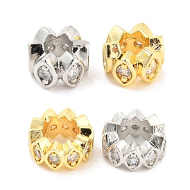 Rack Plating Brass Micro Pave Cubic Zirconia Beads, Long-Lasting Plated, Lead Free & Cadmium Free, Round Ring with Horse Eye