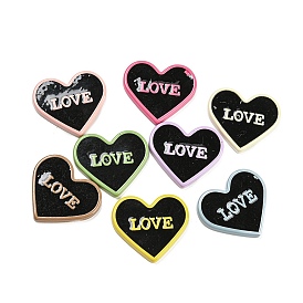 Opaque Resin Cabochons, Heart with Word Love
