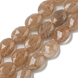 Natural Gemstone Beads Strands, Faceted, Flat Oval