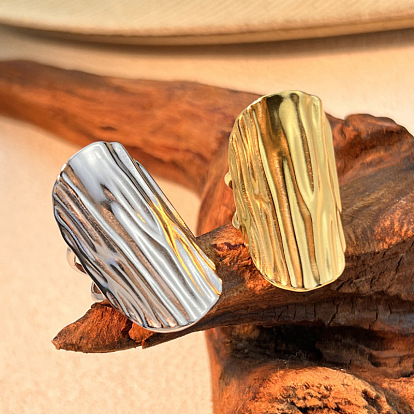 Овальные 304 массивные манжетные кольца из нержавеющей стали, текстура широкая полоса открытые кольца