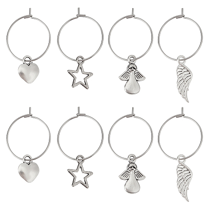 DIY 30 Pairs 316 Surgical Stainless Steel Hoop Earring Making Kits, with 60Pcs Alloy Angel/Heart/Star/Wing Pendants