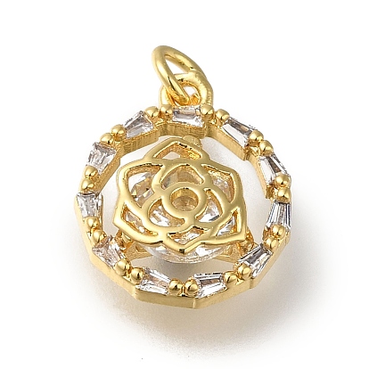 Anhänger aus Messing mit Gestellbeschichtung aus klarem Cubic Zirkonia, langlebig überzogen, cadmiumfrei und bleifrei, Blume