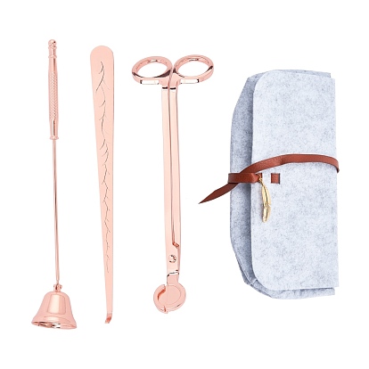 Iron Candle Making Tools Set, with Wick Scissor, Wick Hook, Extinction Hood, with Felt Foldable Storage Bags