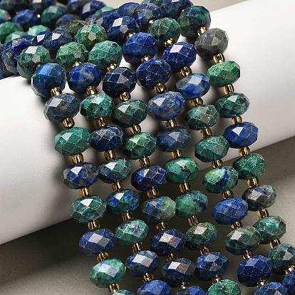 Натуральные бусы из хризоколлы и лазурита, граненые, рондель, с бисером