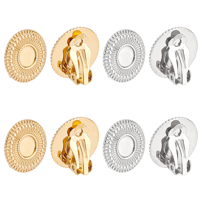 8Pcs 2 Colors 304 Stainless Steel Clip-on Earring Setting Findings, Flat Round