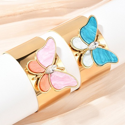 304 браслеты-манжеты из нержавеющей стали и акрила для женщин, бабочка, со стразами