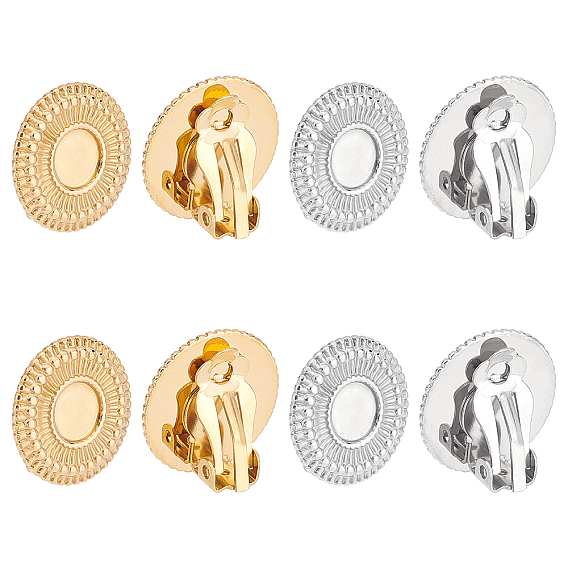 8Pcs 2 Colors 304 Stainless Steel Clip-on Earring Setting Findings, Flat Round