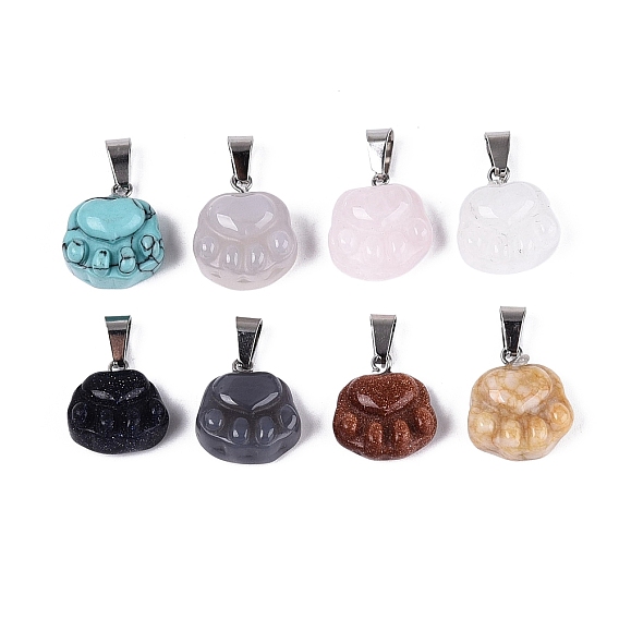 Резные подвески из драгоценных камней, Подвески в виде кошачьих лапок с латунными застежками-карабинами, платина