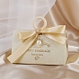 Triangle with Gold Stamping Heart Paper Cardboard Candy Box, Wedding Candy Gift Box with Ribbon, Plastic Bead, Wood Ring