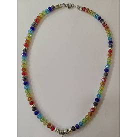 Joyas chakra, collar de perlas de vidrio, con fornituras de aleación, Abalorios de latón y broches de pinza de langosta de acero inoxidable 304