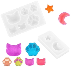 Food Grade Cat Shape/Moon DIY Silhouette Silicone Pendant Molds, Decoration Making, Resin Casting Molds, For UV Resin, Epoxy Resin Jewelry Making