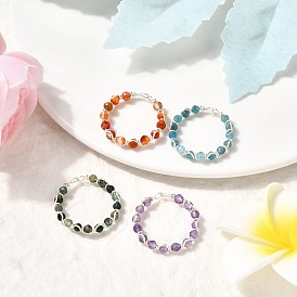 Плетеное кольцо на палец из бисера с натуральным драгоценным камнем, украшения из медной проволоки для женщин